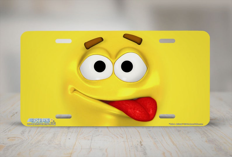 Silly License Plate Stick Tongue Out Emoticon Car Tag Yellow Etsy