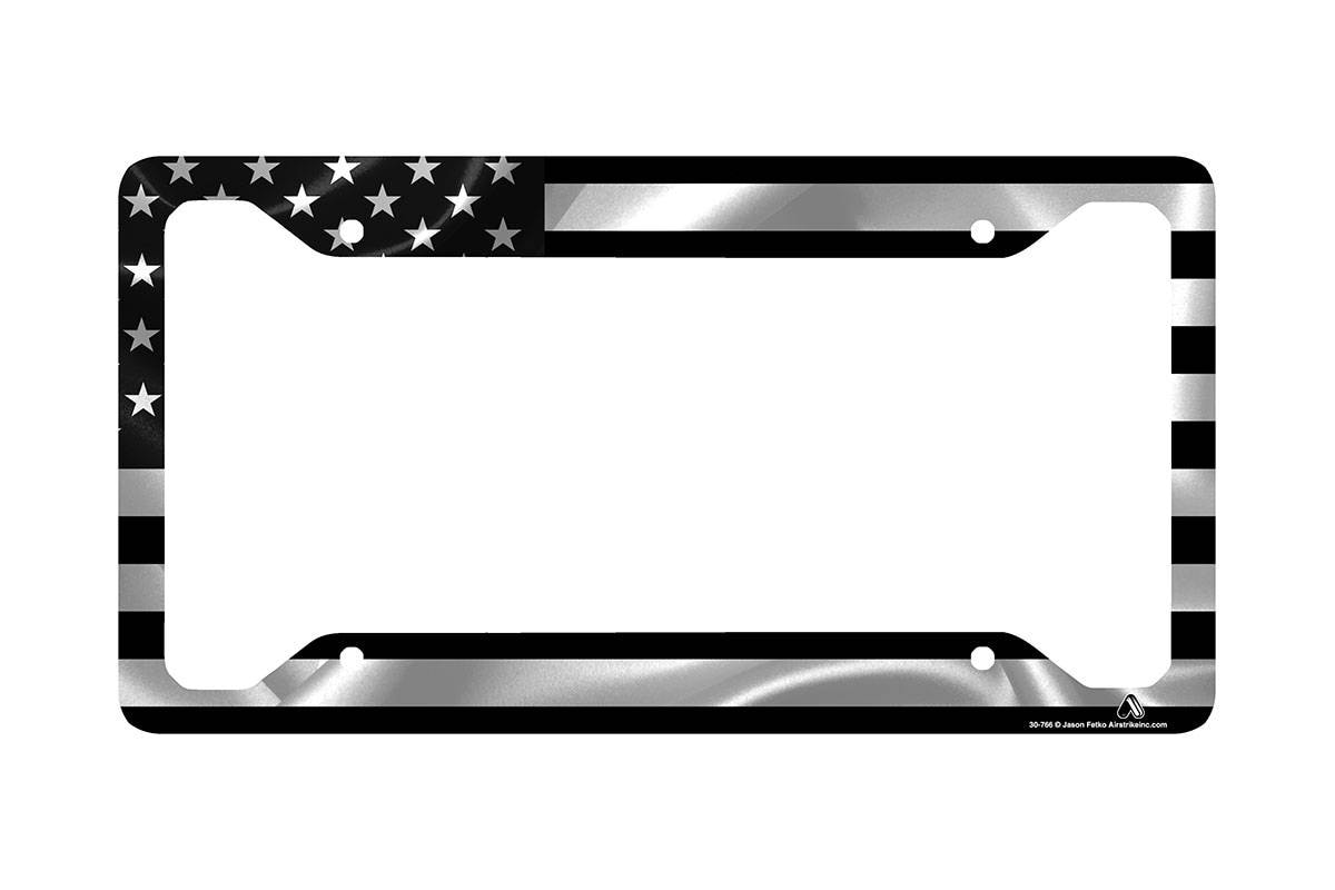 Flag Decal Truck or SUV Novelty Thin Cover for Front Bumper Caps American Flag License Plate Frame- USA Patriotic Personalized Car Tag Holder Screws 4 Hole Black Heavy-Duty Aluminum Bracket 