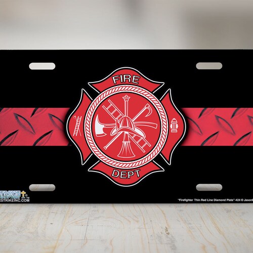 Firefighter Wife Front License Plate Red Line Flag License Etsy
