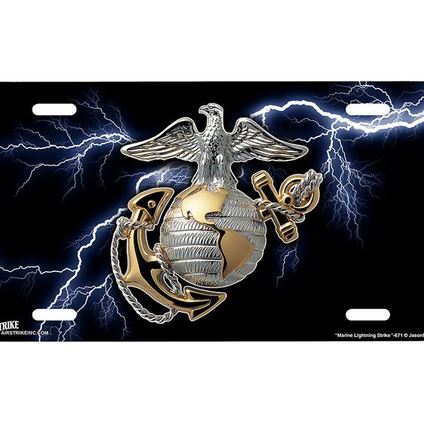 671-"Marine Lightning Strike" Marine front license plate, car license plate, license plate, cute license plate, front car tag, auto tags