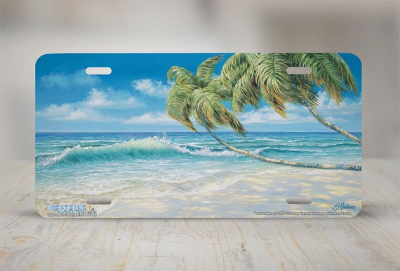 Beach Palm Scene Metal License Plate LP-543
