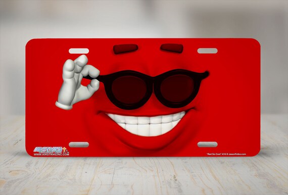 Red So Cool Emoticon License Plate Red Emoticon Car Tag Red Etsy
