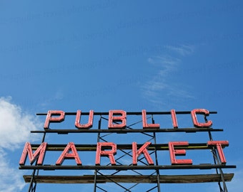 Seattle Pike Place Public Market Pacific Northwest Architecture Sign Photo Photography 8x10 Print