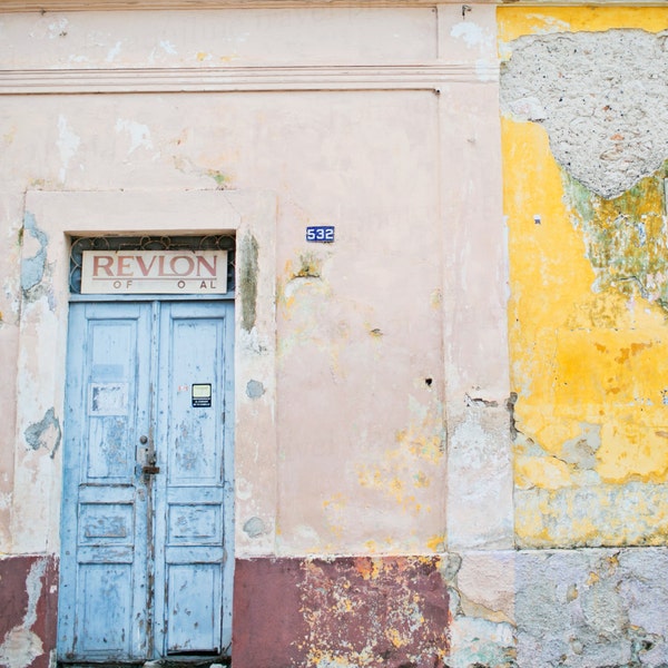 Merida Mexico Photography,  Yucatan Mexico Photography, Blue and Pink Street Art, Vintage Architecture, 8x12 Photo Print