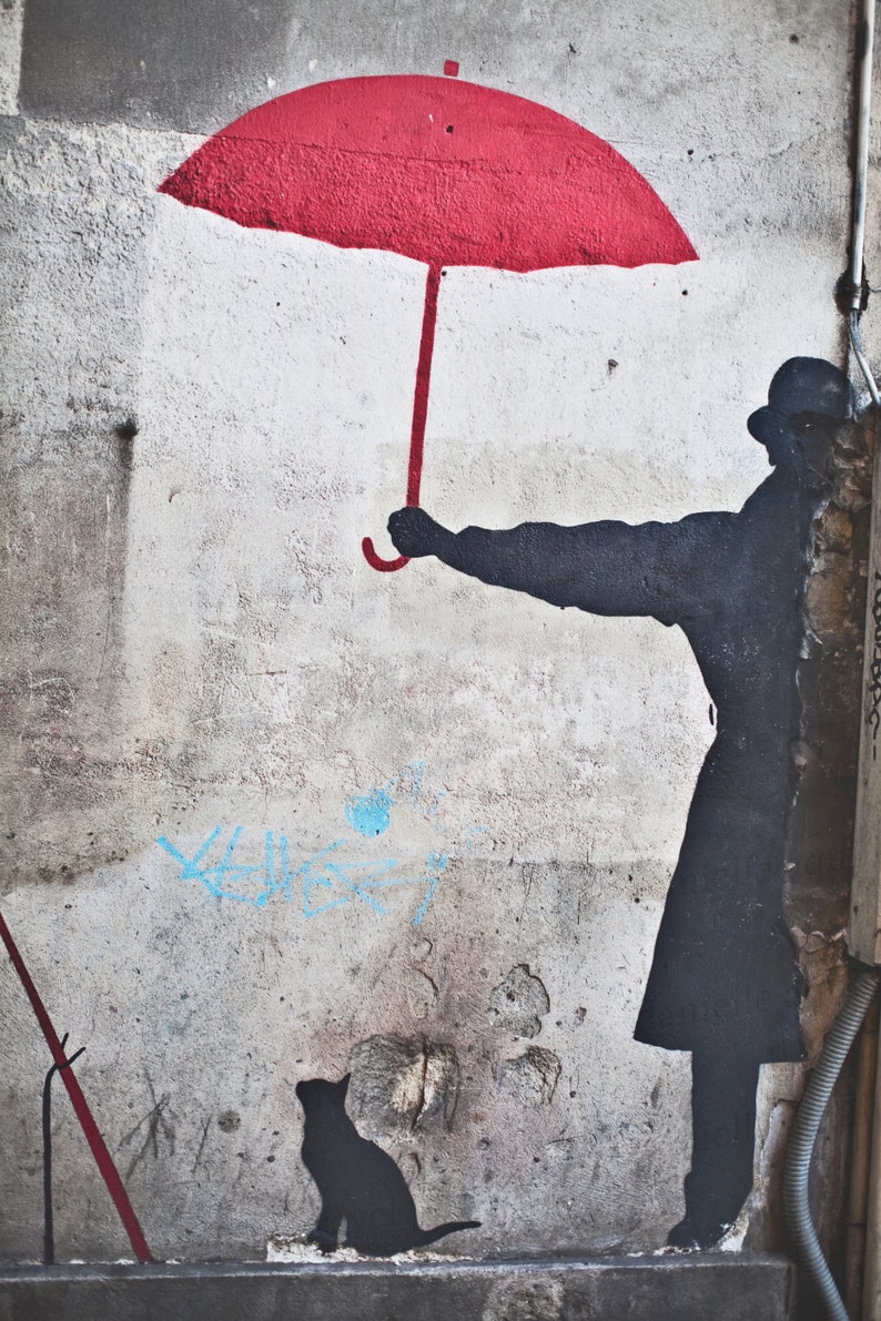 Paris Street Art Banksy Graffiti Art Banksy Umbrella Cat | Etsy