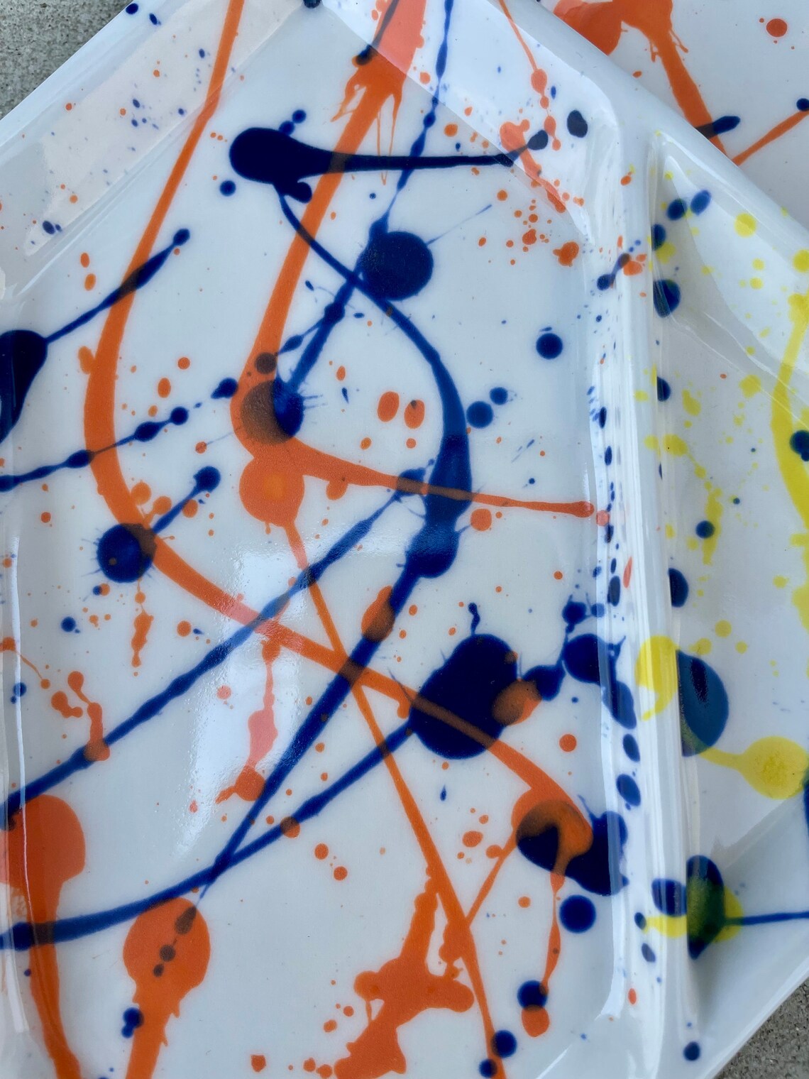 Splatter Pattern Pottery Ceramic Serving Trays - Paint Splatter Pattern - White With Blue ...
