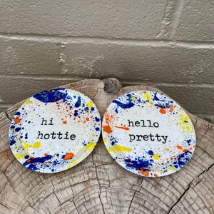 Conversation Starter Plates | Small Round Plates with Paint Splatter | Set of 2