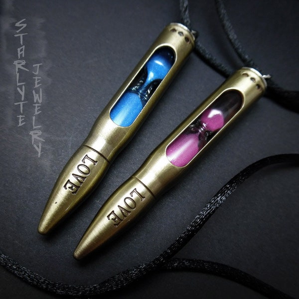 Chloe Price and Max Caulfield Life is Strange Bullet Partner Necklaces with Blue and Pink Hourglasses
