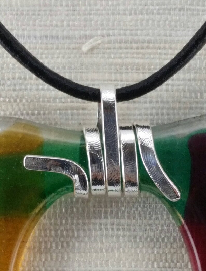 with Black Leather Cord Art Glass Neckless \u2013 Handmade \u2013 Gold Green Red
