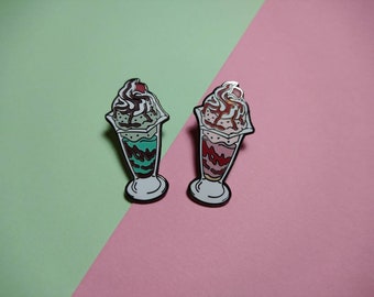 Strawberry, Mint, Ice Cream Sundae, Hard Enamel Pin, Variants