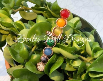Comfy copper and gemstone chakra statement ring!