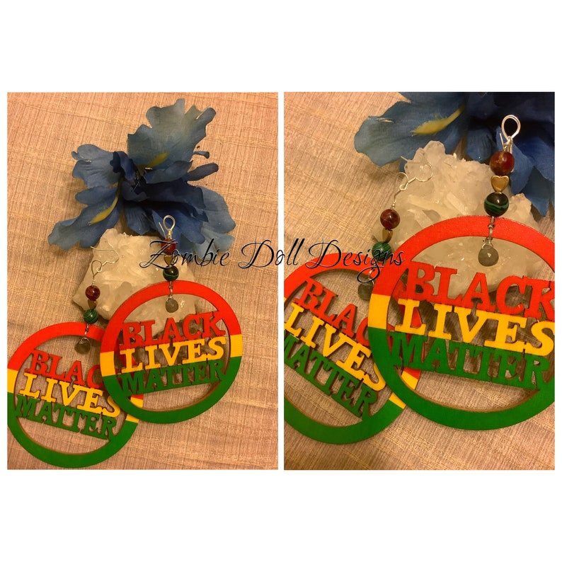 Beautiful tri-colored Black Lives Matter earrings Say it loud and labradorite! hematite with ruby in pyrite malachite