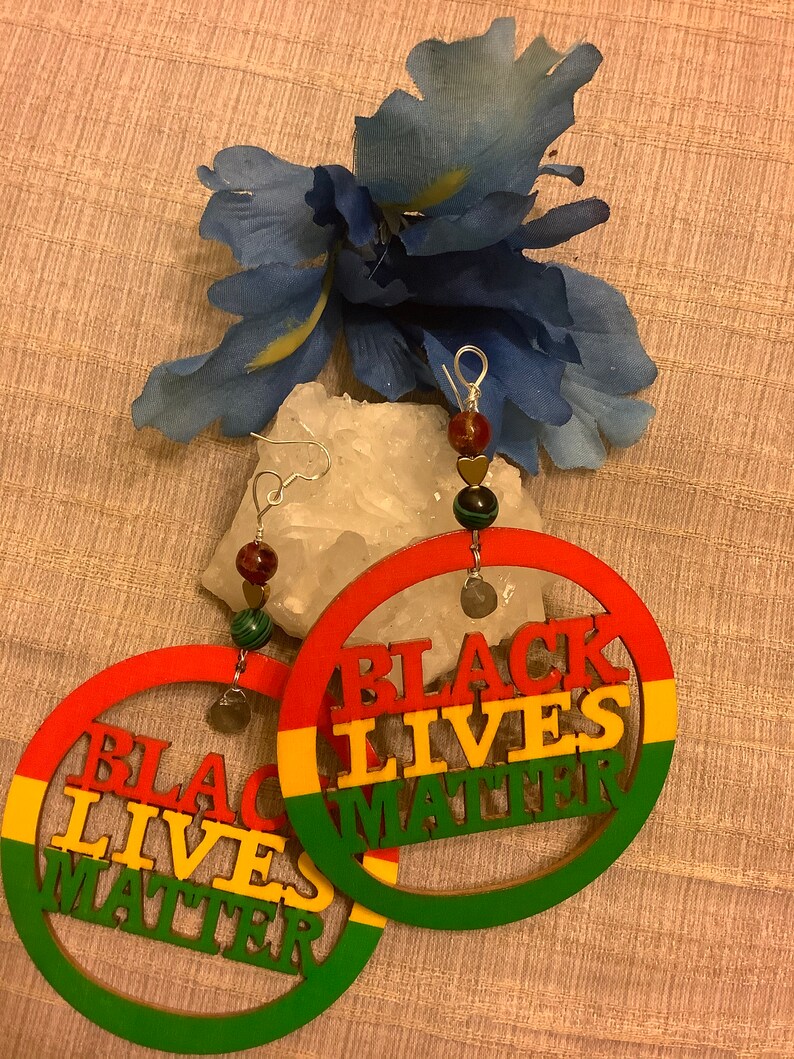 Beautiful tri-colored Black Lives Matter earrings Say it loud and labradorite! hematite with ruby in pyrite malachite