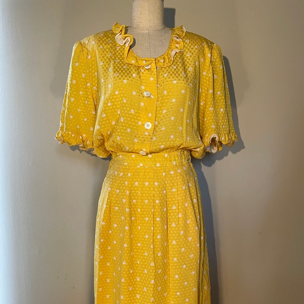 Yellow and White Polka Dot Dress Etsy