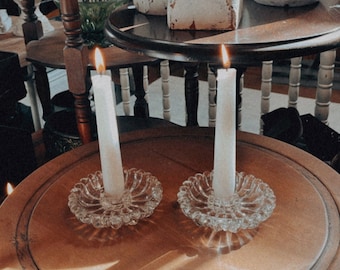 Vintage Glass Daisy Candlestick Holders