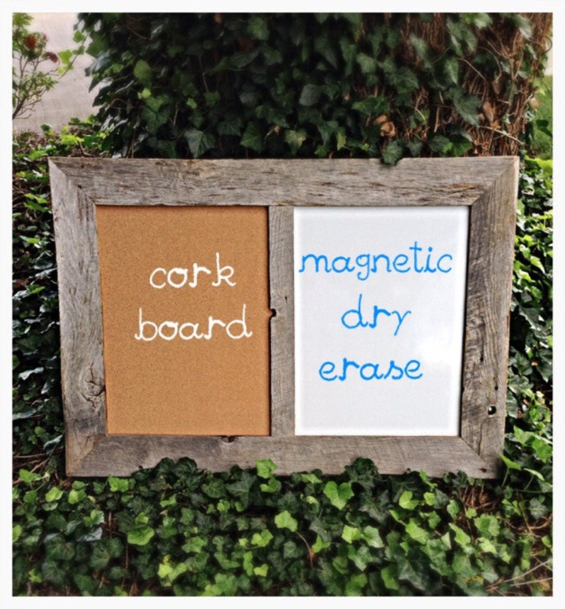 Cork dry erase board framed in barn wood Etsy