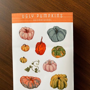 Ugly Pumpkin Fall Themed Sticker Sheet - Fall Stickers for planners, bullet journals, or scrapbooking