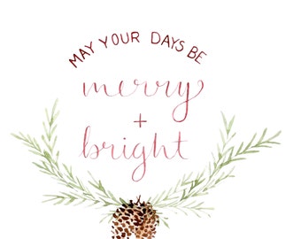 Holiday Merry and Bright Graphic Instant Download, Christmas Clipart, Watercolor Clipart, Planner Book Clipart, Winter Clipart