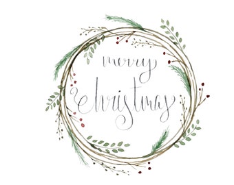 Christmas Clip Art Wreath Graphic Instant Download, Christmas Clipart, Watercolor Clipart, Planner Book Clipart, Winter Clipart