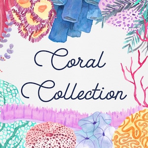 Coral Watercolor Graphics Collection, Clip Art Bundle Instant, Download Digital Graphics, Sea Coral Clip Art, Watercolor Illustrations