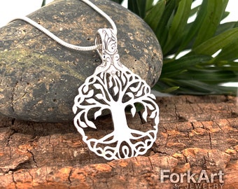 Hand Cut Tree of Life Sterling Silver Spoon Pendant