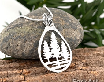 Pine Trees Sterling Silver Spoon Pendant