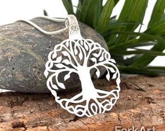 Hand Cut Tree of Life Sterling Silver Spoon Pendant