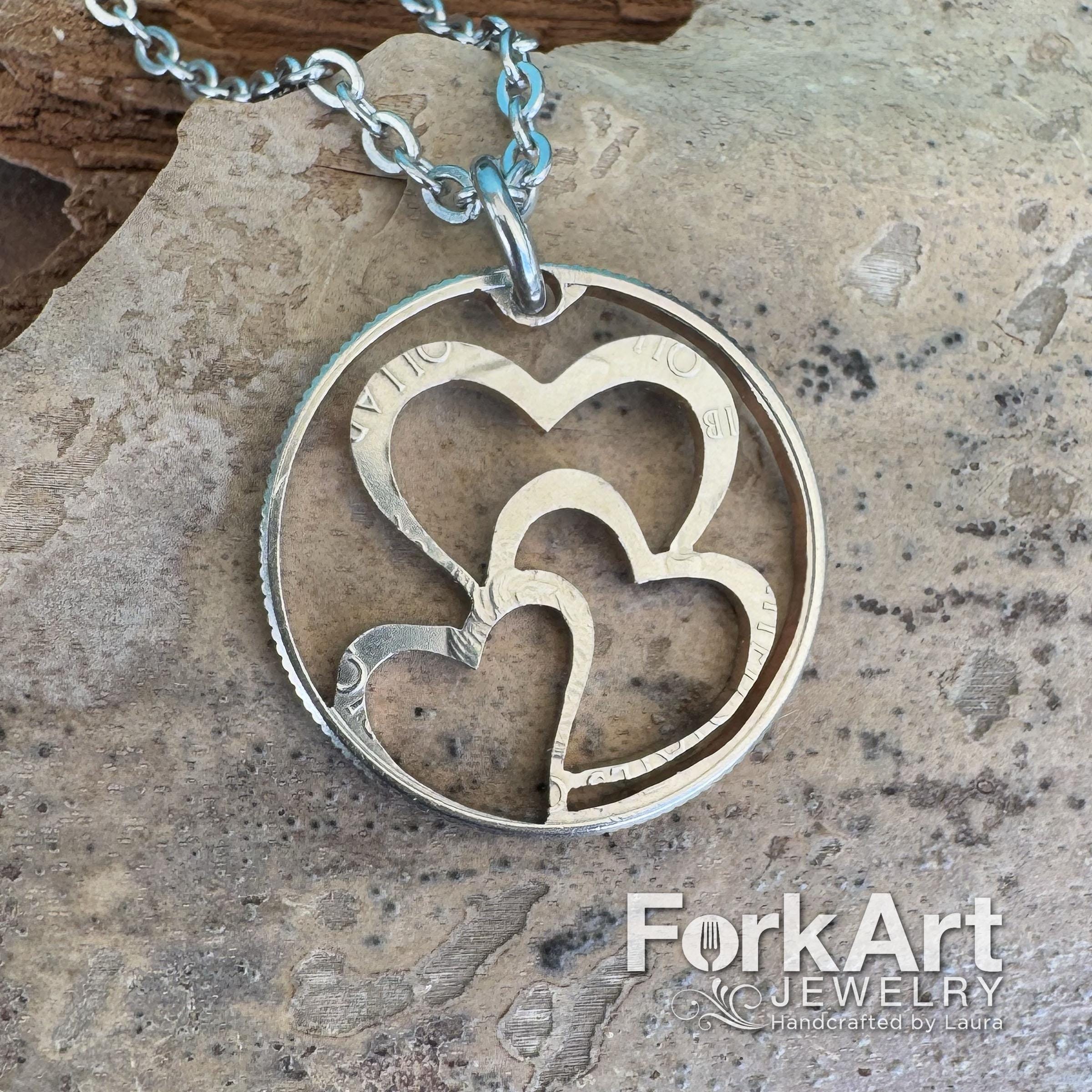 Triple Heart Coin Pendant - Etsy