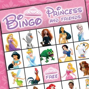 Cartes de bingo imprimables princesse - 8,5 po. x 11 po. - 10 cartes différentes