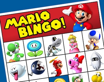 Super Mario Printable Bingo Cards - 8.5" x 11" - 8 Different Cards