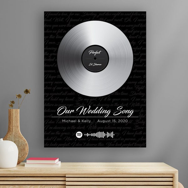 Custom Vinyl Record Printed Poster, Canvas Wrap or Frame - Platinum Vinyl Record, Record Wall Art, Wedding Gift, Anniversary, Song Lyrics