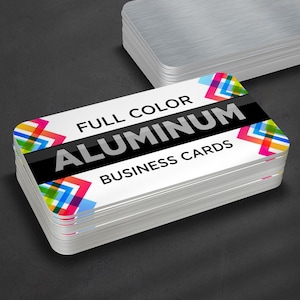 Metal Business Cards, Aluminum Business Cards, Full Color, Single or Double Sided, Custom Printed Business Cards, Unique, 55 cards