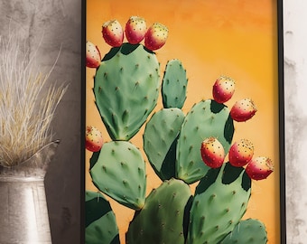Vintage Prickly Pear Cactus Print, The Sonoran Desert Print, Western Wall Art, Arizona Cabin Cottage Wall Art, Botanical Cacti Desert, Retro
