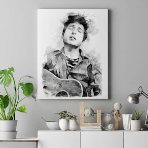 Bob Dylan Canvas Print, Wall Art, Bob Dylan Poster, Digital Watercolor Custom Print, Poster Print, Game Room, Music Room, Man Cave, Den