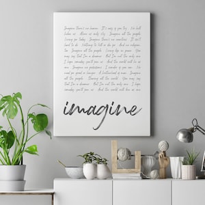 Imagine Lyrics Print on Canvas, John Lennon Song Lyrics, Imagine There&#39;s No Heaven, The World Can Live As One. Personalized / Custom side