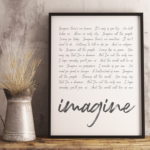 Imagine Lyrics Print on Canvas John Lennon Song Lyrics - Etsy