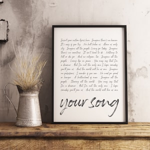 Custom Song Lyrics Print, Your Song Lyrics Printed, Lyrics Art, Wall Art, Printed, On Paper or Canvas