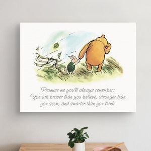 Winnie The Pooh Classic, Art Canvas Print, Vintage Pooh Sketch, Famous Quote - AA Milne Quote, Pooh Poster, Braver, Stronger, Smarter quote