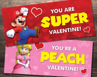 Super Mario Inspired Printable Valentine's Day Cards / Treat Bag Fold-over Cards (SET 1)