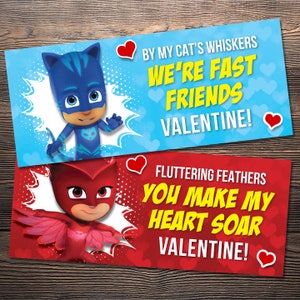 PJ Masks druckbare Valentinstagskarten / Leckerlibeutel faltbare Karten - 4 KARTEN!