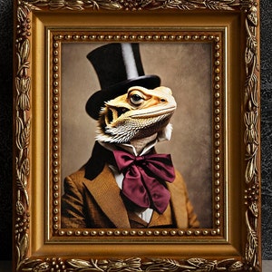 Bearded Dragon Victorian Portrait - Vintage Style Animal Art, Old Photograph, Wall Art, Poster or Canvas Wrap, Framed, Anthropomorphic Art