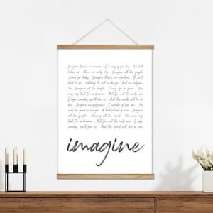 Imagine Lyrics Print on Canvas with Wood Hanger, 18&quot; x 24&quot;, John Lennon Song Lyrics, Imagine There&#39;s no Heaven