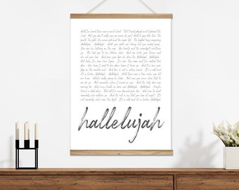 Hallelujah Lyrics Print on Canvas with Wood Hanger, 18" x 24", Jeff Buckley Song Lyrics, Leonard Cohen Song Lyrics, Wall Art, Wall Decor