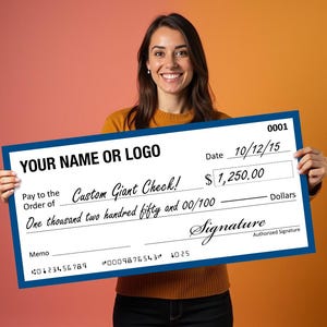 Giant Check - Custom Novelty Check, Jumbo Check, Dry Erase, Printed Oversize Presentation Check, Personalize, Business Logo, Charity