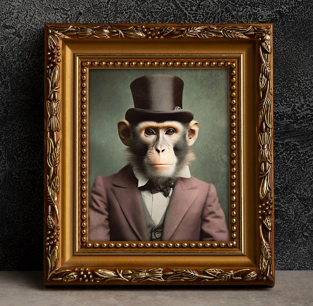 Monkey Victorian Portrait - Vintage Style Animal Art, Old Photograph ...