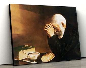 Grace, Man Praying Over Bread, Gratitude by Eric Enstrom - Printed Poster or Canvas Wrap, Dining Room, Christian Wall Art, Vintage Photo