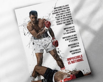 Muhammad Ali Poster, Canvas Wrap, or Framed Canvas Print - Sonny Liston Knockout, Boxing, Impossible is Nothing Quote, Sports Room, Fan Cave