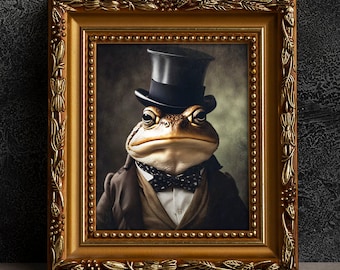 Toad Victorian Portrait - Vintage Style Animal Art, Old Photograph, Wall Art, Frog, Le Business Toad, Poster or Canvas Wrap, Framed