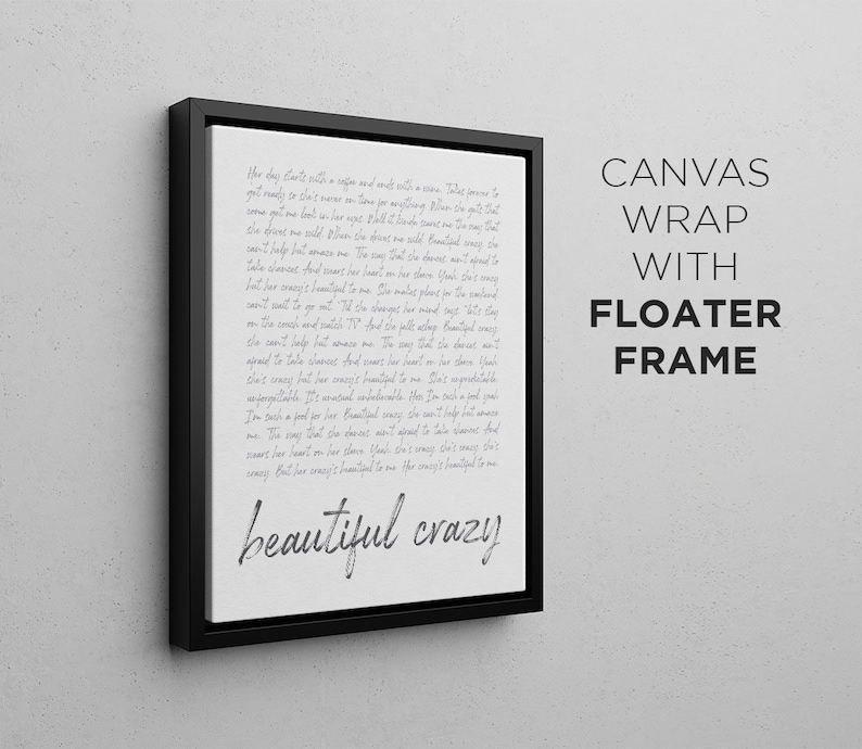 Custom Song Lyrics Print on Canvas, Your Song Lyrics Printed, Lyrics Art, Wall Art, Printed, Framed Print, Wedding Gift, Anniversary Gift Framed Canvas Wrap