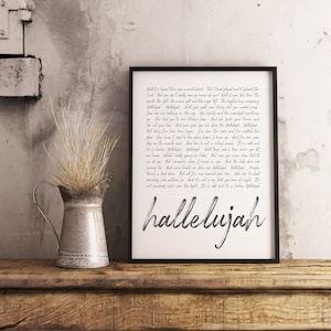Hallelujah Lyrics Print, Jeff Buckley Lyrics, Leonard Cohen Song Lyrics, Wall Art, Printed, Print on Canvas or Premium Paper
